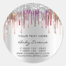 Sticker Rond Holographe maquillage gouttes Rose Fêtes d'argent