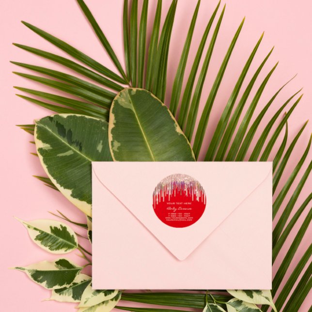 Sticker Rond Holographe maquillage gouttes Rose Fêtes rouges (Makeup Holograph Drips Rose Red Holidays Classic Round Sticker)