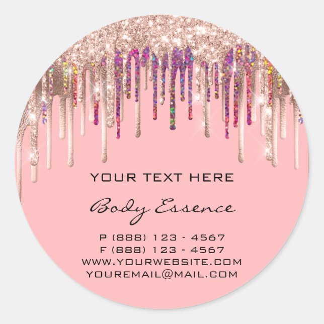 Sticker Rond Holographe maquillage gouttes Rose Pink Vacances (Devant)