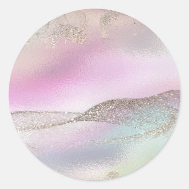 Sticker Rond Holographie de perle irisée romantique glamour C (Devant)