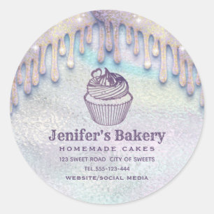 Sticker Rond Holographie moderne gouttes cupcake chef boulanger