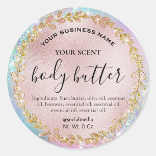 Sticker Rond Holographie Pastel Parties scintillant Rose Beurre