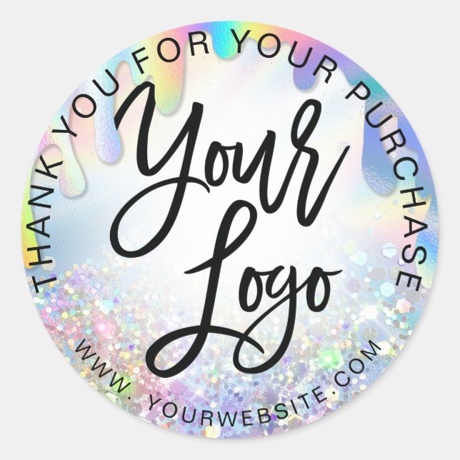 Sticker Rond Holographique arc-en-ciel ajouter votre logo rose  (Devant)
