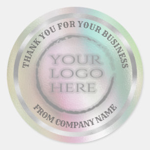 Sticker Rond Holographique argent merci logo personnalisé class