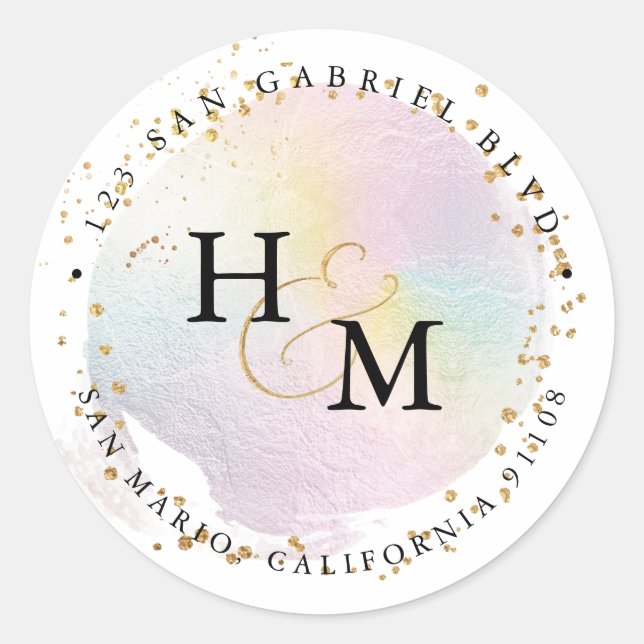 Sticker Rond Holographique Couleurs or Script Ampersand (Devant)