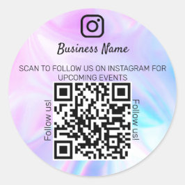 Sticker Rond Holographique opale nom d'entreprise qr code insta