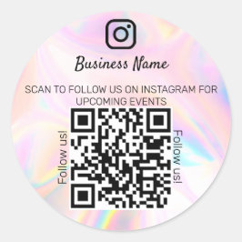 Sticker Rond Holographique opale nom d'entreprise qr code insta