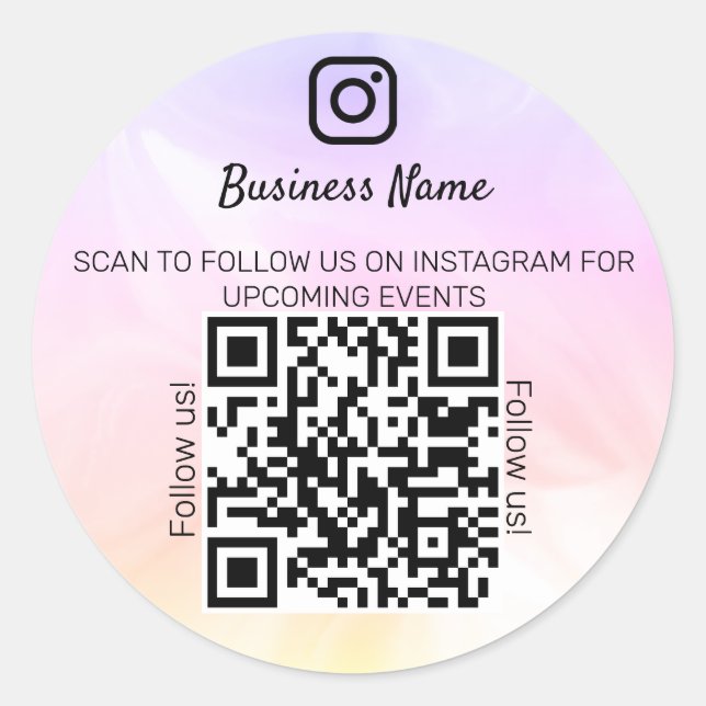 Sticker Rond Holographique opale nom d'entreprise qr code insta (Devant)