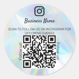 Sticker Rond Holographique opale nom d'entreprise qr code insta