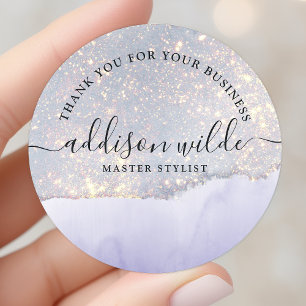 Sticker Rond Holographique Parties scintillant violet Merci de 