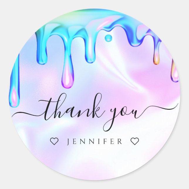 Sticker Rond Holographique polonais gouttes clou Salon Merci (Devant)