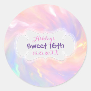 Sticker Rond Holographique Sweet 16e enregistrer la date Quince