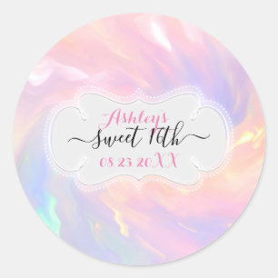 Sticker Rond Holographique Sweet 16e Sauvegarder la date Quinc
