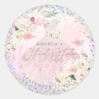 Sticker Rond Holographique Sweet sixteen Confetti Blush rose Go