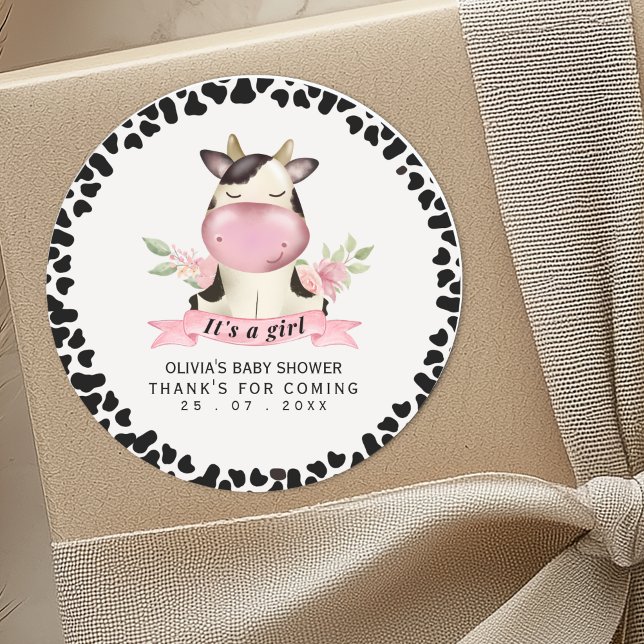 Sticker Rond Holy Cow It's a Girl Cow Baby shower (Créateur téléchargé)