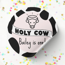 Sticker Rond Holy Cow Kid Anniversaire Fête Vache Imprimer mign
