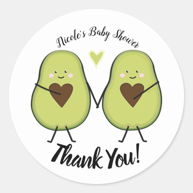 Sticker Rond Holy Guacamole Cœur Baby Shower Jumeaux Avocat (Devant)