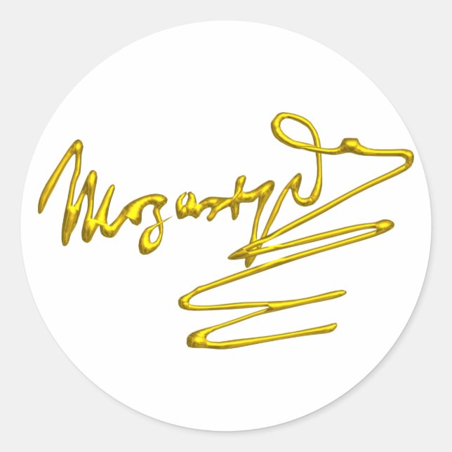 Sticker Rond HOMAGE À MOZART / Signature d'or 3D, blanc (Devant)