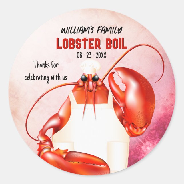 Sticker Rond Homard Chef Fruits de mer Thème (Devant)