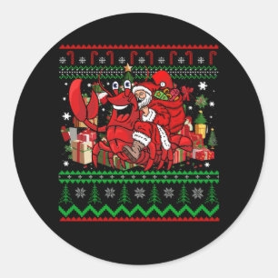 Sticker Rond Homards Vilains Noël Père Noël équitation Homard J