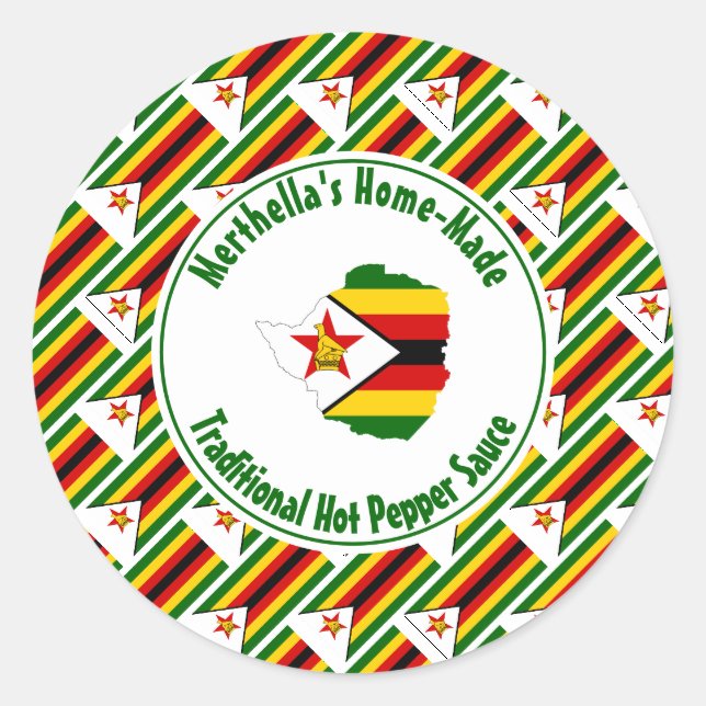 Sticker Rond Home Fabriqué CHAUD SAUCE POIVRE Zimbabwe Drapeau (Devant)