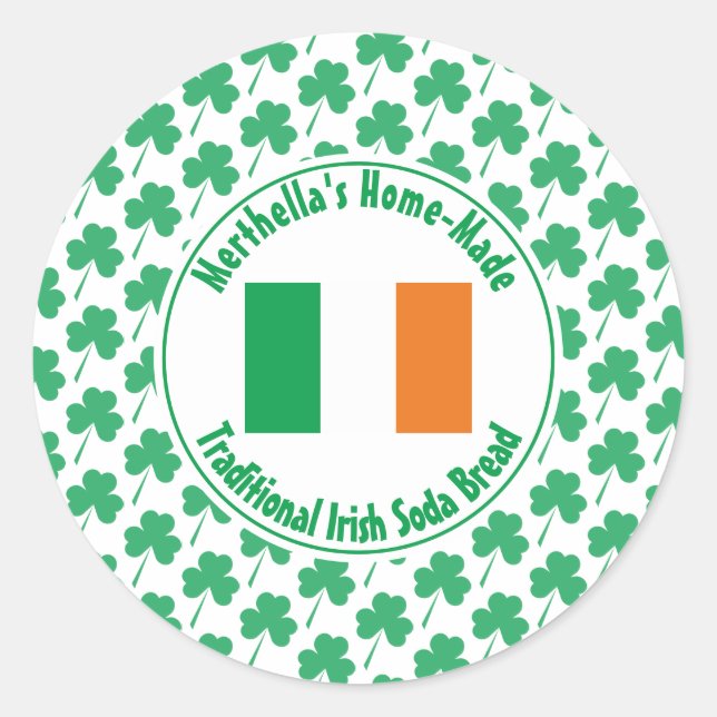 Sticker Rond Home Made IRISH SODA PAIN Irlande Shamrock Drapeau (Devant)