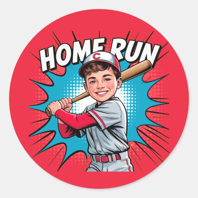 Sticker Rond Home Run Boy Baseball Anniversaire Bash (Devant)