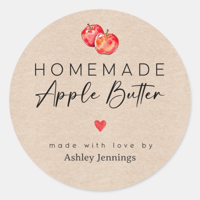 Sticker Rond Homemade Apple Butter Labels | Made with Love (Devant)