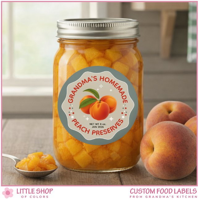 Sticker Rond Homemade Peach Preserves Canning Jar Labels (Créateur téléchargé)