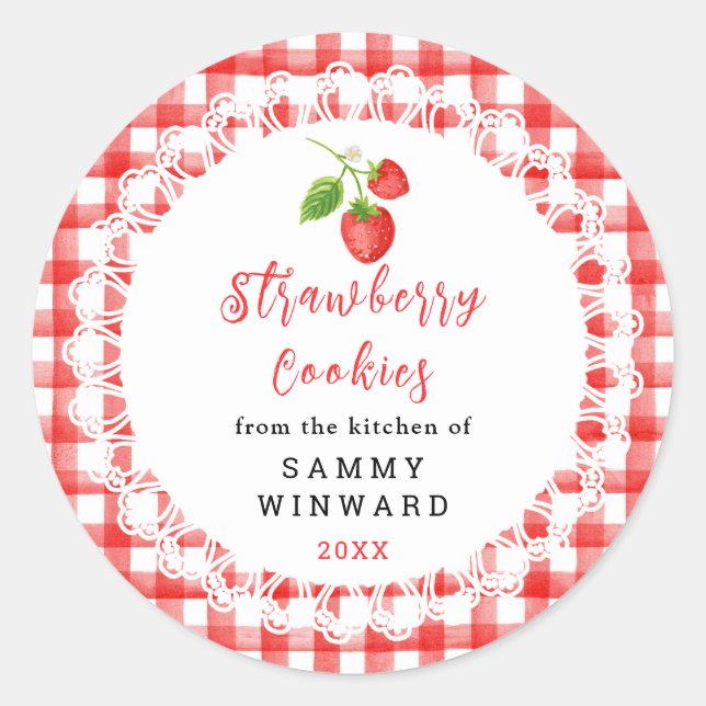 Sticker Rond Homemade Strawberry Cookies Label (Devant)