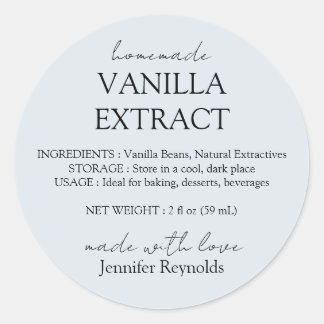 Sticker Rond Homemade Vanilla Extract blue grey Instructions