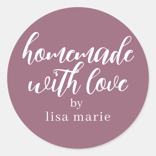 Sticker Rond Homemade with Love Personalized Mauve Gift (Devant)