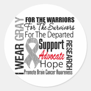 Sticker Rond HOMMAGE gris de ruban d'usage du cancer du cerveau