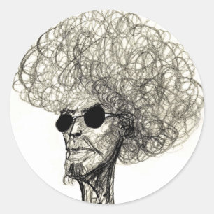 Sticker Rond Homme aux cheveux bouclés avec lunettes noires
