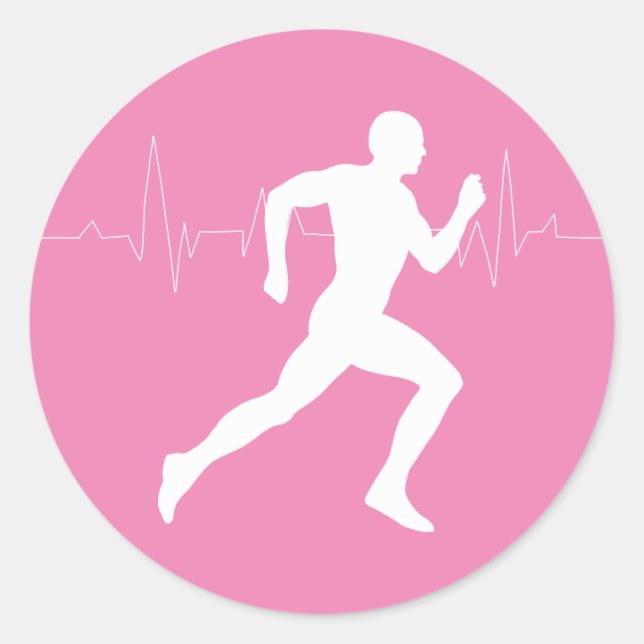 Sticker Rond Homme coureurs Silhouette sur Arrière - plan rose (Devant)
