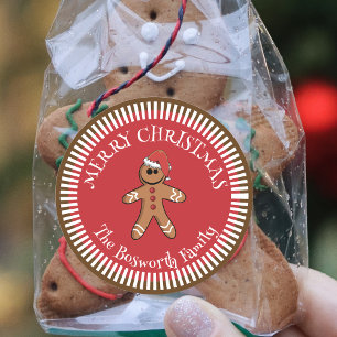 Sticker Rond Homme en pain d'épices avec chapeau de Noël Joyeux