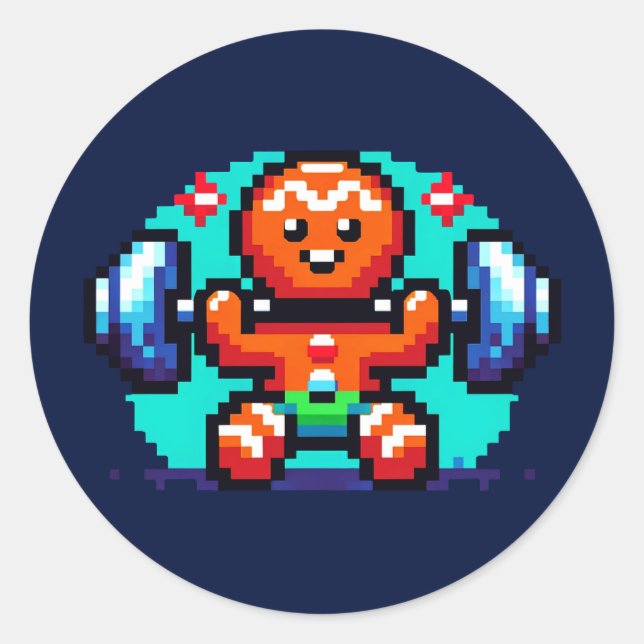Sticker Rond Homme en pain d'épices - Drôle Pixel Art Holiday (Devant)
