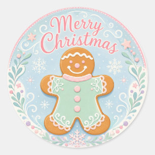 Sticker Rond Homme en pain d'épices pastel fantaisiste