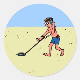 Sticker Rond Homme-Métal Détectant Sur La Plage