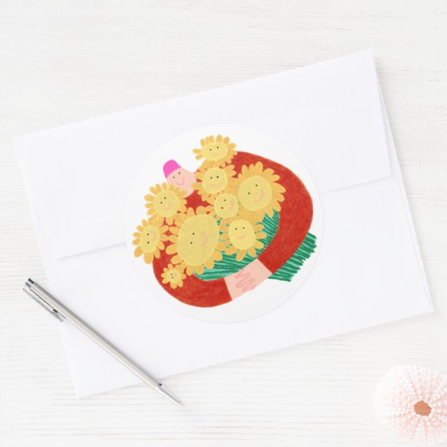 Sticker Rond Homme tenant des fleurs (Enveloppe)