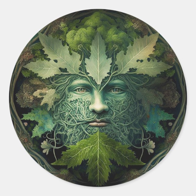 Sticker Rond Homme vert Mandala Imaginaire Art (Devant)
