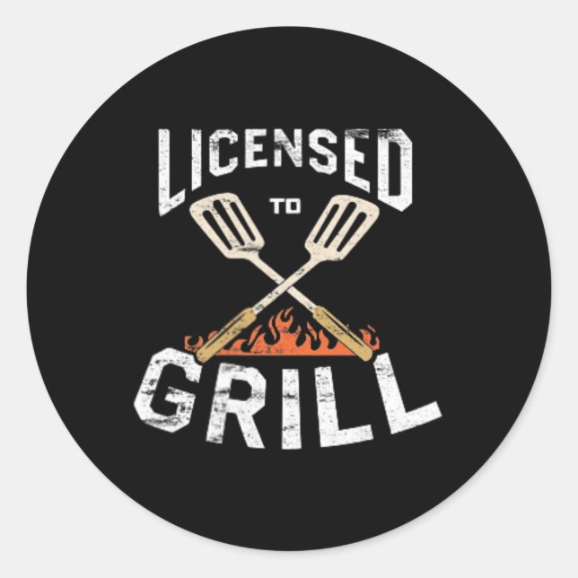 Sticker Rond Hommes Autorisés À Griller Emblem Poche Barbecue C (Devant)