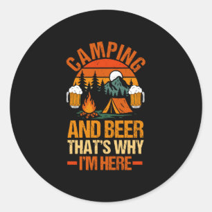 Sticker Rond Hommes camping bière camp vie forêt campeur