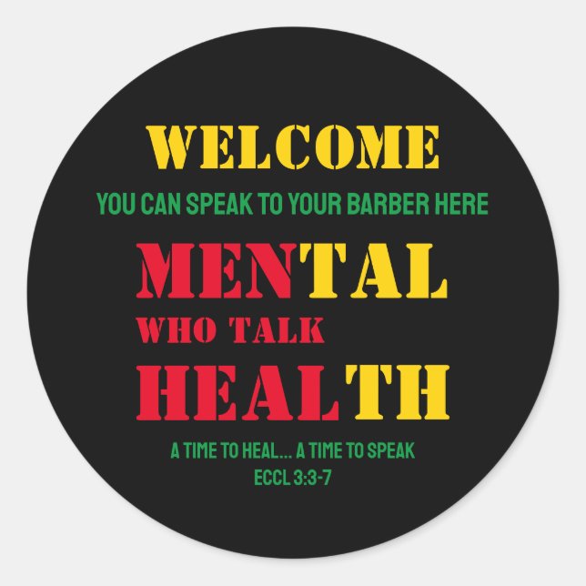 Sticker Rond HOMMES DE Santé Mentale QUI PARLENT HEAL Barber (Devant)