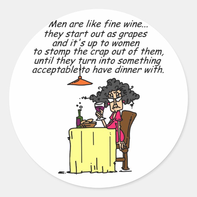 Sticker Rond Hommes et FIne Humour de vin (Devant)