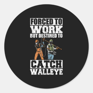 Sticker Rond Hommes forcés de travailler pêcheur de doré lac pê