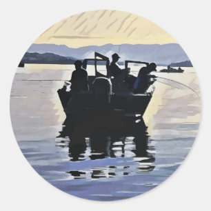 Sticker Rond hommes pêchant dans le lac silhouette abstraite ar