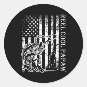 Sticker Rond Hommes Pêche bobine Cool Papaw American Flag Pères