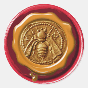 STICKER ROND HONEY BEE BEEKEEPER BEEKEEPER RED BROWN WAX SEAL