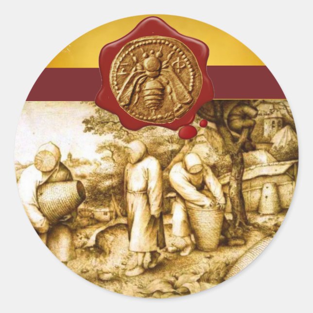 STICKER ROND HONEY BEE, BEEKEEPER RED WAX SEAL (Devant)